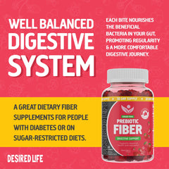 Desired Life Sugar-Free Prebiotic Fiber Gummies - Mixed Berry Flavor - Digestive Health & Regularity Support - 60 Count