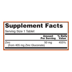 NOW Supplements, Zinc (Zinc Gluconate) 50 Mg, Supports Enzyme Functions*, Immune Support*, 250 Tablets