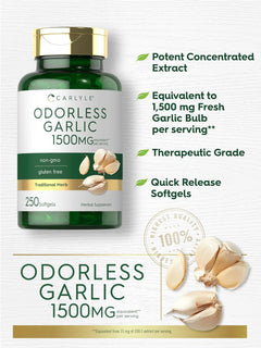 Odorless Garlic Extract 1500Mg | 250 Softgels | by Carlyle