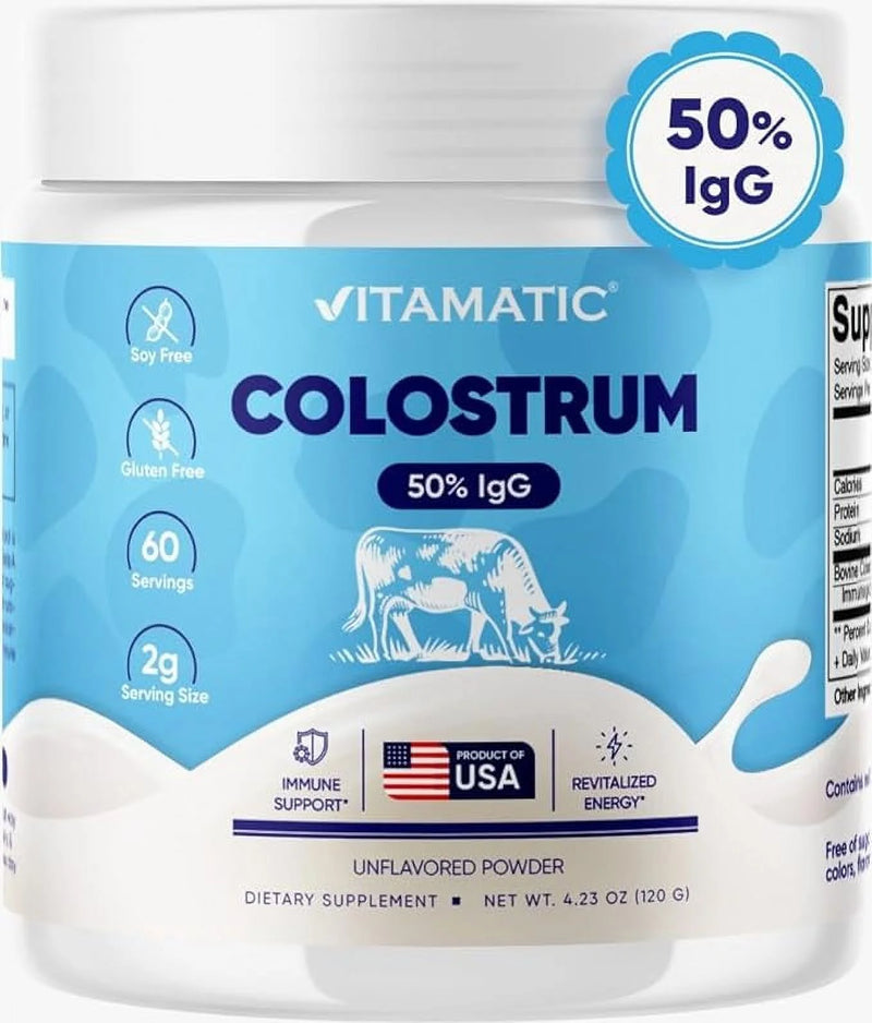 Vitamatic Bovine Colostrum Powder - 50% IgG, Gut & Immune Support, 60 Servings