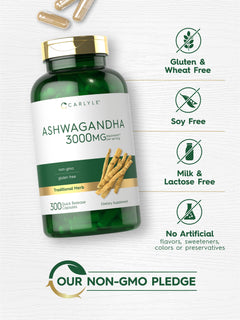Ashwagandha Supplement 3000Mg | 300 Capsules | Non-Gmo, Gluten Free | by Carlyle