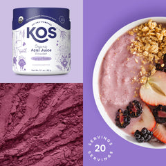 KOS Organic Acai Juice Powder - Vegan Superfood Booster, Gluten Free, Non GMO - 2.1 Oz, 20 Servings