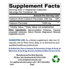 2 Pack Best Naturals Calcium Pyruvate 750 Mg 120 Capsules