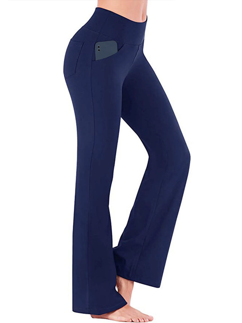 Hanerdun Women Bootcut Yoga Pants with Pockets Female High Waist Bootleg Trousers Workout Activewear Navy Blue 3XL