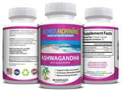 Ashwagandha Capsules with Black Pepper - 1300mg Organic Root Powder for Immunity, Energy & Stress Relief - 60 Capsules