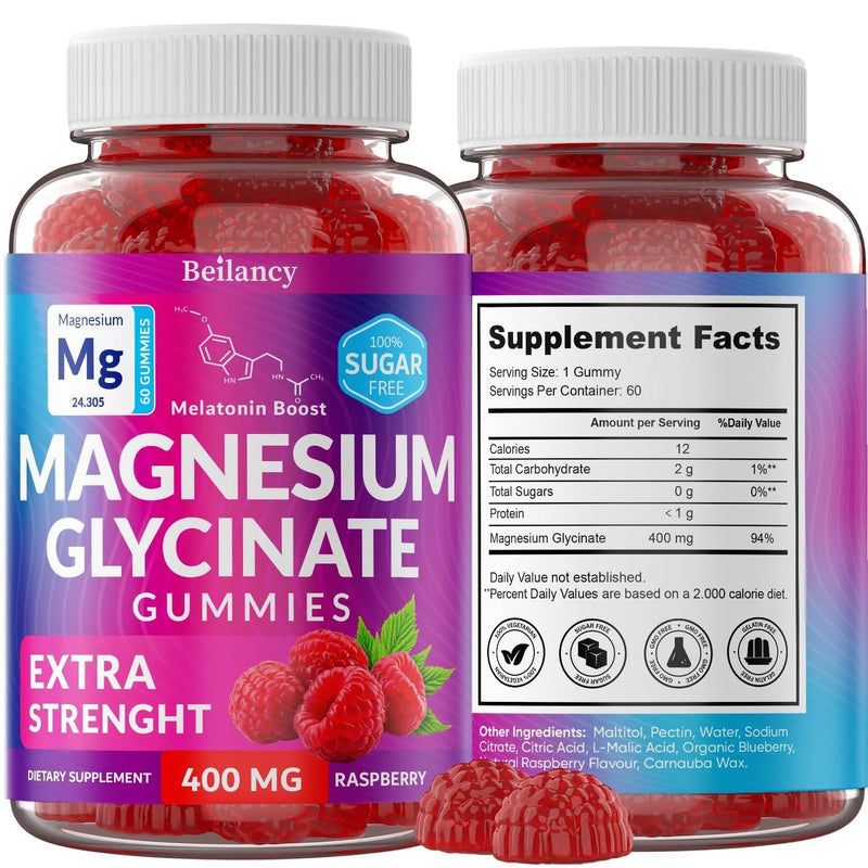 Magnesium Glycinate Gummies 400Mg for Sleep Body Support and Relaxation 60 Days