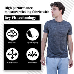 SPXTREME [5 Pack] Men’S Dry-Fit Activewear Crewneck T Shirts Running Gym Workout Quick Dry Tee Top