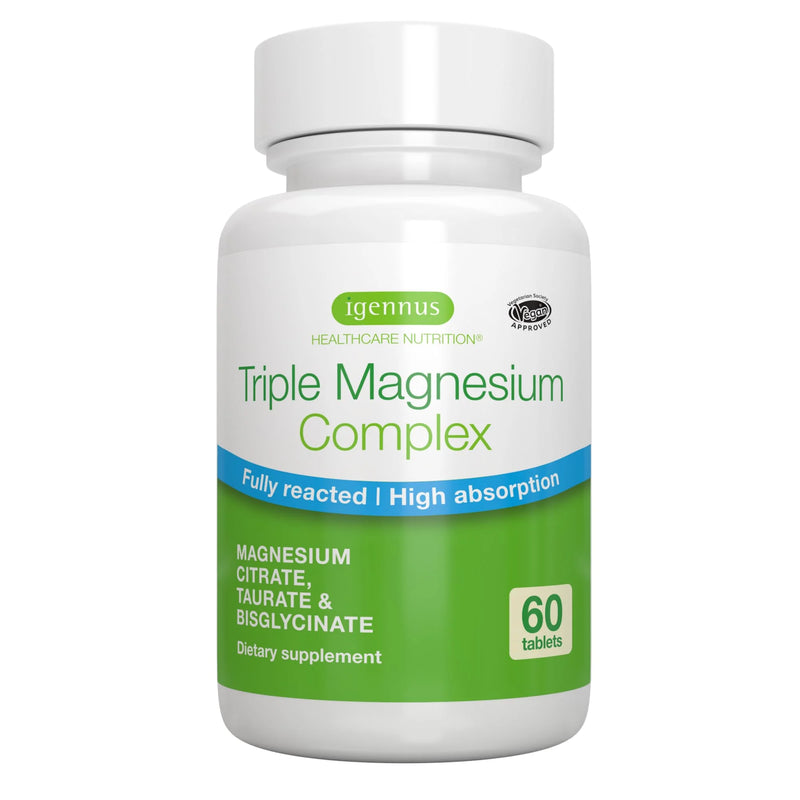 Igennus Triple Magnesium - Taurate, Glycinate & Citrate, High Absorption, 60 Vegan Tablets
