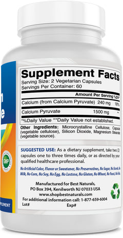 2 Pack Best Naturals Calcium Pyruvate 750 Mg 120 Capsules