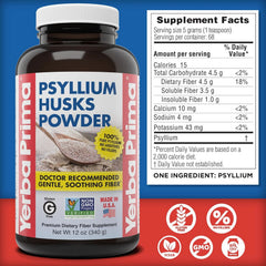 Yerba Prima Psyllium Husks Powder - 12 Oz - Natural Fiber Supplement - YP
