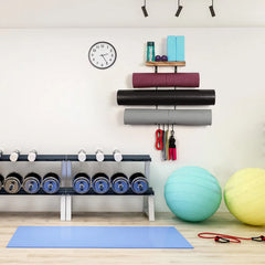 Yoga Mat Holder - Wall-Mount Storage Rack with 4 Hooks for Foam Rollers, Resistance Bands & Accessories - Sturdy Home Gym Organizer