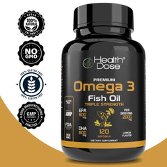 Health Dose Premium Omega 3 Fish Oil - Lemon Flavor, 2000mg EPA + DHA - Heart, Brain, Joint & Skin Support - No Fish Burps - 120 Softgels (2-Month Supply)