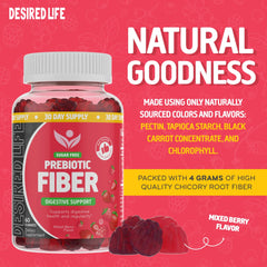 Desired Life Sugar-Free Prebiotic Fiber Gummies - Mixed Berry Flavor - Digestive Health & Regularity Support - 60 Count