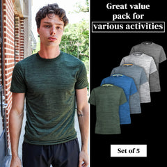 SPXTREME [5 Pack] Men’S Dry-Fit Activewear Crewneck T Shirts Running Gym Workout Quick Dry Tee Top
