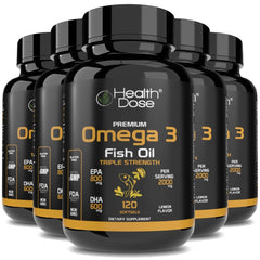 Health Dose Premium Omega 3 Fish Oil - Lemon Flavor, 2000mg EPA + DHA - Heart, Brain, Joint & Skin Support - No Fish Burps - 120 Softgels (2-Month Supply)