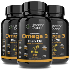 Health Dose Premium Omega 3 Fish Oil - Lemon Flavor, 2000mg EPA + DHA - Heart, Brain, Joint & Skin Support - No Fish Burps - 120 Softgels (2-Month Supply)
