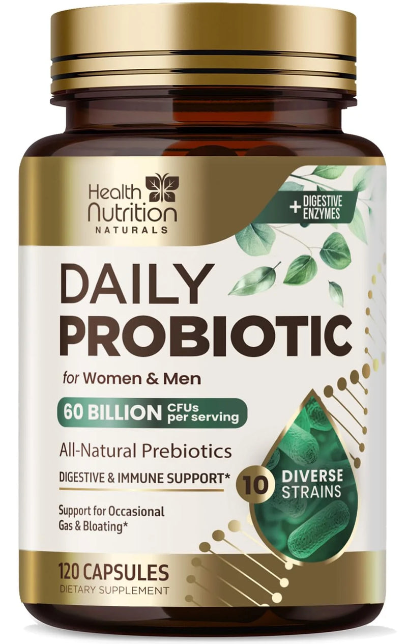 Probiotics 60B CFU - 10 Strains + Prebiotics, Gut & Immune Support, 120 Capsules