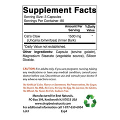 3 Pack Best Naturals Cat'S Claw 500 Mg 240 Capsules