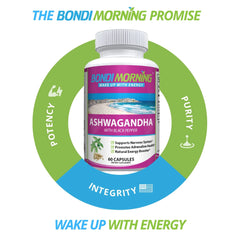 Ashwagandha Capsules with Black Pepper - 1300mg Organic Root Powder for Immunity, Energy & Stress Relief - 60 Capsules