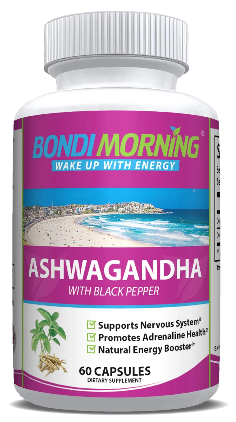 Ashwagandha Capsules with Black Pepper - 1300mg Organic Root Powder for Immunity, Energy & Stress Relief - 60 Capsules