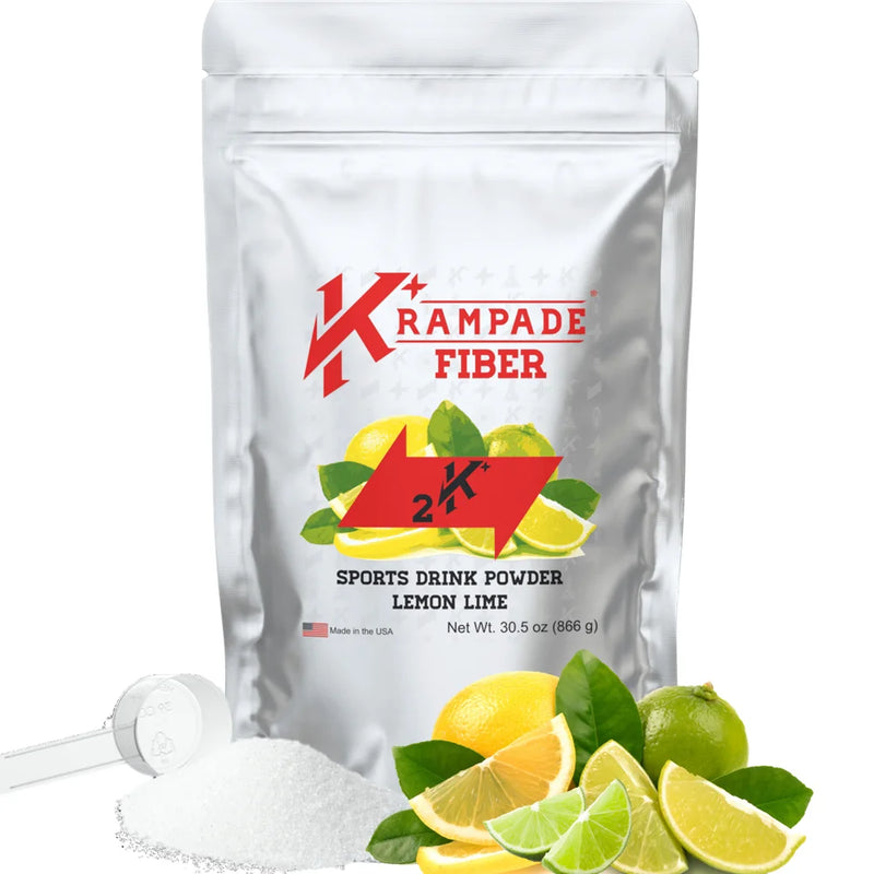 Krampade Fiber Electrolyte Powder - 9g Fiber, 2000mg Potassium & Magnesium, Lemon Lime, 16 Packets