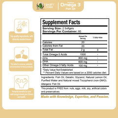 Health Dose Premium Omega 3 Fish Oil - Lemon Flavor, 2000mg EPA + DHA - Heart, Brain, Joint & Skin Support - No Fish Burps - 120 Softgels (2-Month Supply)