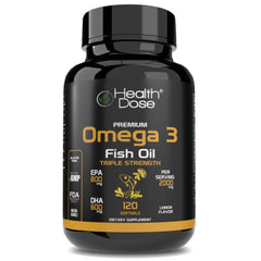 Health Dose Premium Omega 3 Fish Oil - Lemon Flavor, 2000mg EPA + DHA - Heart, Brain, Joint & Skin Support - No Fish Burps - 120 Softgels (2-Month Supply)