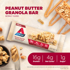 (3 Pack) Atkins Peanut Butter Granola Protein Meal Bar, 16G of Protein, Meal Replacement, 8 Count (Value Pack)