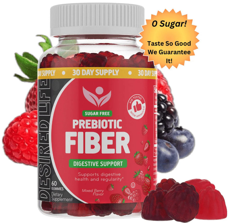 Desired Life Sugar-Free Prebiotic Fiber Gummies - Mixed Berry Flavor - Digestive Health & Regularity Support - 60 Count