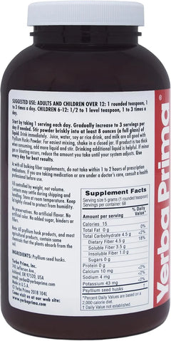 Yerba Prima Psyllium Husks Powder - 12 Oz - Natural Fiber Supplement - YP