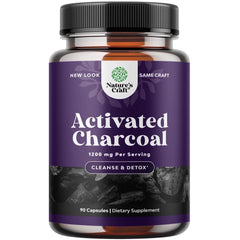Natures Craft Activated Charcoal Capsules - Purifying Detox, Gut Health, Bloating Relief, 90 Veggie Capsules