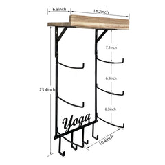 Yoga Mat Holder - Wall-Mount Storage Rack with 4 Hooks for Foam Rollers, Resistance Bands & Accessories - Sturdy Home Gym Organizer