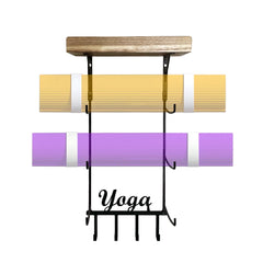 Yoga Mat Holder - Wall-Mount Storage Rack with 4 Hooks for Foam Rollers, Resistance Bands & Accessories - Sturdy Home Gym Organizer