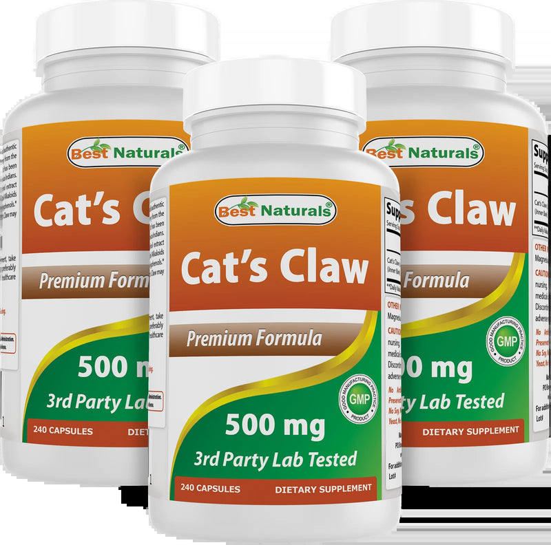 3 Pack Best Naturals Cat'S Claw 500 Mg 240 Capsules