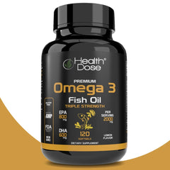 Health Dose Premium Omega 3 Fish Oil - Lemon Flavor, 2000mg EPA + DHA - Heart, Brain, Joint & Skin Support - No Fish Burps - 120 Softgels (2-Month Supply)