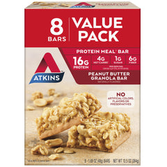 (3 Pack) Atkins Peanut Butter Granola Protein Meal Bar, 16G of Protein, Meal Replacement, 8 Count (Value Pack)