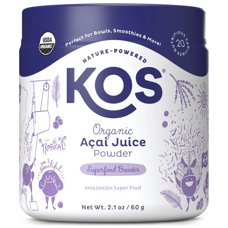 KOS Organic Acai Juice Powder - Vegan Superfood Booster, Gluten Free, Non GMO - 2.1 Oz, 20 Servings